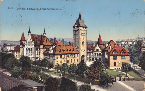 L045 Schweiz 1914 Zuerich Schweiz Landesmuseum Vintage Postkarte