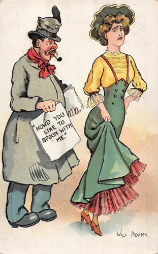 L054 Howd you like to spoon with me 1907 Comic Humor signiert Will Adams Postkarte