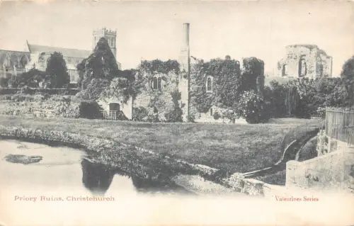 A953 England Priory Ruins Christchurch Vintage Postkarte