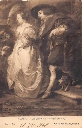 A984 Museo del Prado Madrid 1945 Kunst von Rubens Detail Garten der Liebe Postkarte