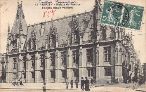 A816 Frankreich 1909 Rouen Palais de Justice Fassadenplatz Verdrel Postkarte