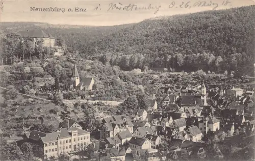 L123 Deutschland 1918 Neuenbuerg a Enz Panoramablick Vintage Postkarte