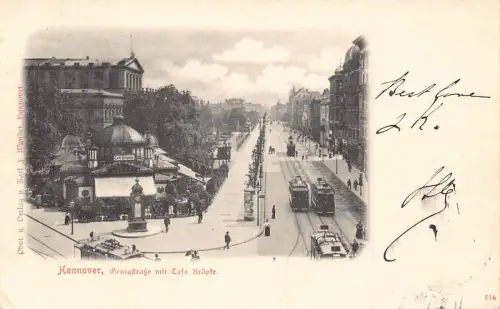 L122 Deutschland 1898 Hannover Georgstraße Caffee Kroepcke Straßenbahn Vintage Postkarte