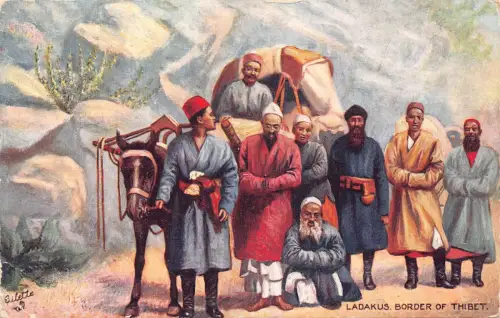 A930 Indien Ladakus Grenze der Thibet Ureinwohner Männer ethnische Kunst Vintage Postkarte