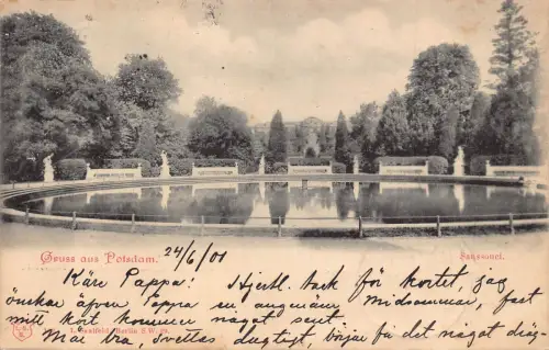 L122 Deutschland 1901 Gruss aus Potsdam Sanssouci Pfund Vintage Postkarte