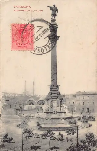 A954 Spanien 1920 Barcelona Monumento a Colon Vintage Postkarte