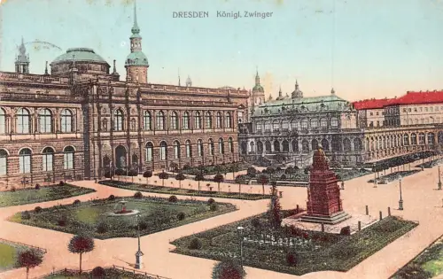 L120 Deutschland 1908 Dresden Koenigl Zwinger Statue Gebäude Vintage Postkarte