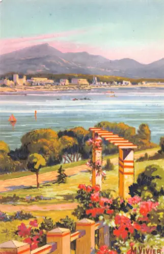 C074 Frankreich St Jean de Luz Vue sur Baie et la Rhune Vintage Postkarte