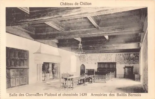 A809 Schweiz Chateau de Chillon Salle des Chevaliers Schlosszimmer Postkarte