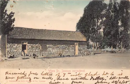 A985 Südafrika 1903 Wo Dr. Jameson Haus kapitulierte Vintage Postkarte