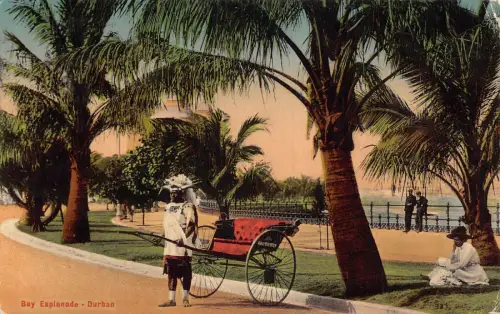 A985 Südafrika 1910 Bay Esplanade Durban Native Rockshaw Boy Ethno Postkarte