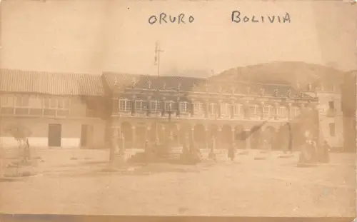 A813 Bolivien Oruro Plaza 10 de Febrero Platz RPPC Vintage Postkarte