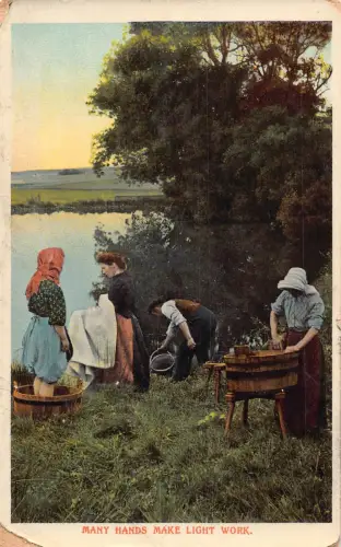A942 England 1910 Viele Hände machen leichte Arbeit Frauen Wäsche Vintage Postkarte