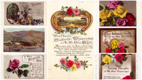 Geburtstagsgrüße an Familie Rosen Blumen RPPC Lot 7 Vintage Postkarten B846