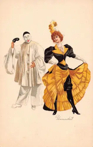 L531 Glamour Art Deco Lady Pierrot unmaskiert Vintage Postkarte