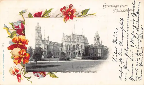 Postkarte A193 USA 1902 Grüße von der Philadelphia University of Pennsylvania