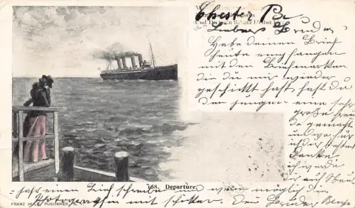 A193 US 1901 Steamboat Departure Woman Crying Private Mailing Card Postkarte