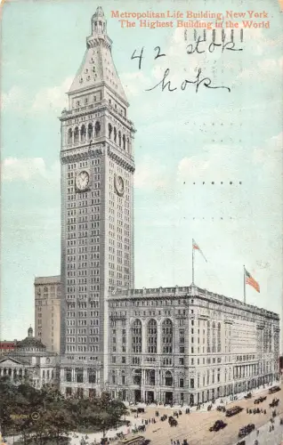 A194 US 1908 Metropolitan Life Building New York City Vintage Postkarte