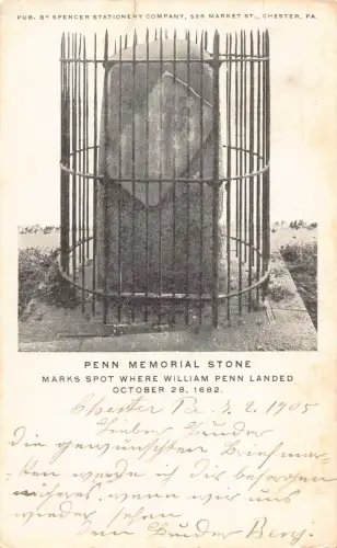 A194 USA 1905 Chester Pennsylvania Penn Memorial Stone Postkarte