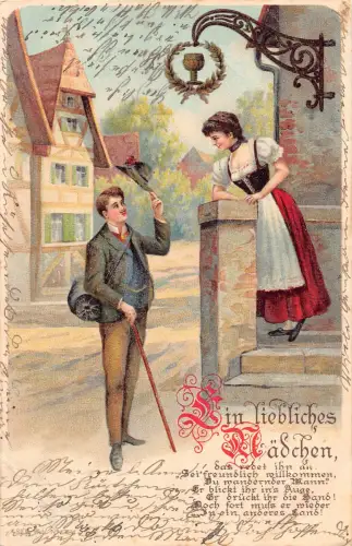 Mann Accosting Traditional Dressed Woman Love Poem 1903 Vintage Postkarte