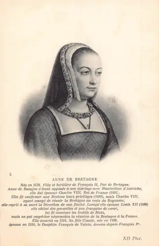 A984 Französisches Königshaus Anne der Bretagne Herzogin Portrait Vintage Postkarte