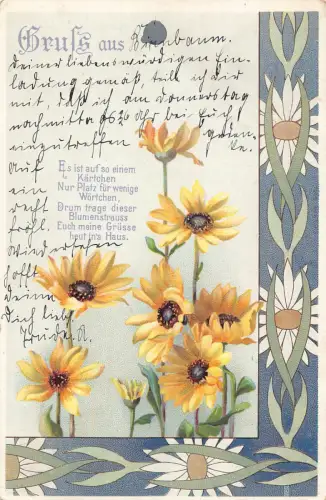 Jugendstil 1902 Gänseblümchen Blumen Gruss aus Litho Vintage Postkarte