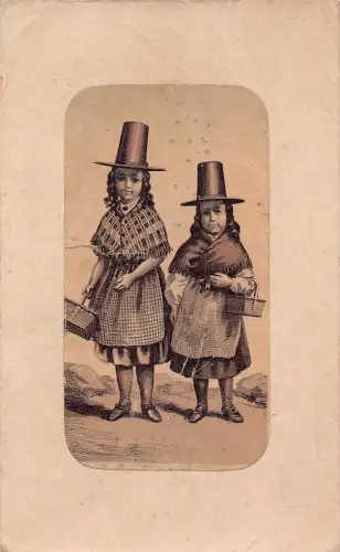 A981 Wales Mädchen in traditioneller Tracht Kultur ethnische Passepartout Postkarte
