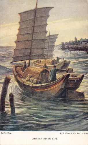 B079 China Chinese River Life Boatmen Fishermen Natives Ethno Postcard