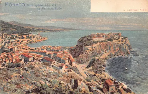 B070 Monaco Vue generale de la Principaute Chromo Litho Vintage Postkarte