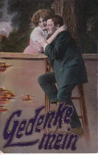 B081 Neuheit Glitzer Liebe Romantik Paar umarmt Gedenke Mein Vintage Postkarte