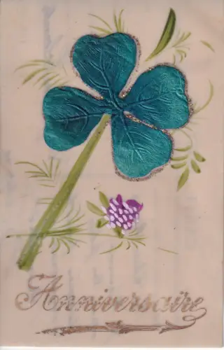 B082 Neuheit 1907 Jubiläumsgrüße Seidenkleeblatt Vintage Postkarte