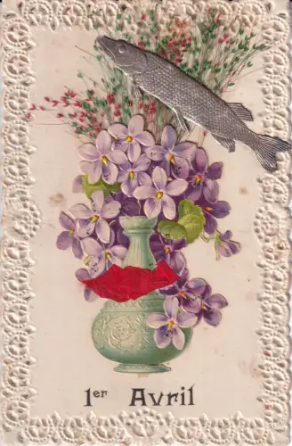 B082 Neuheit Lilien im Topf Seidenband geklebte Blätter Aprilscherz Postkarte