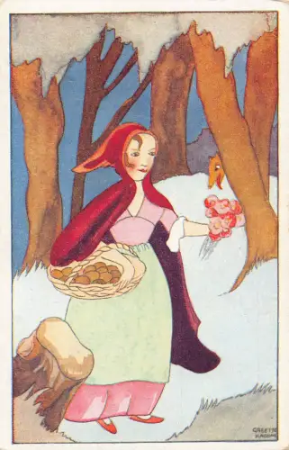 B085 Märchenfantasie Rotkäppchen Caperucita Roja Postkarte