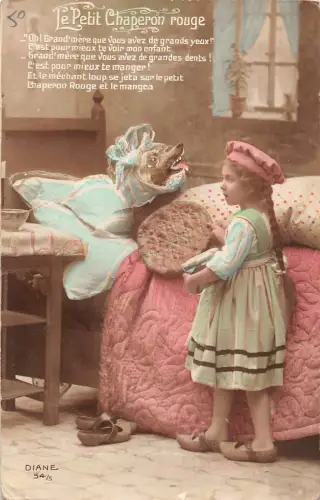 B084 Märchenfantasie Rotkäppchen Wolf Fotomontage 1921 Postkarte