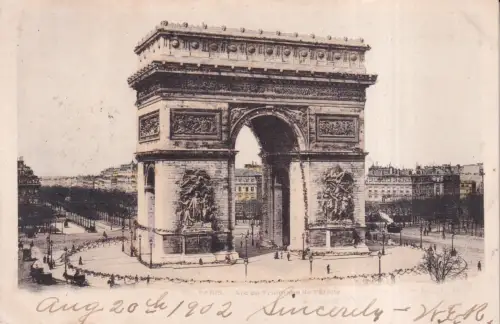 B081 Neuheit Glitzer Frankreich 1902 Paris Arc de Triomphe Vintage Postkarte
