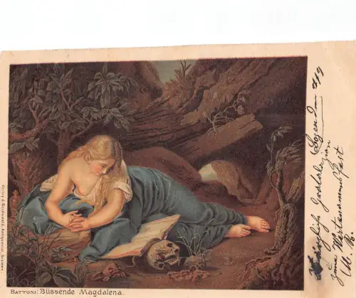 A199 Reproduktion Buessende Magdalena signiert Pompeo Battoni 1900 Postkarte