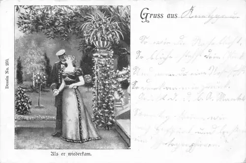 A199 Liebesroman 1899 Offizier küsst schöne Frau Garde Gruss aus Postkarte