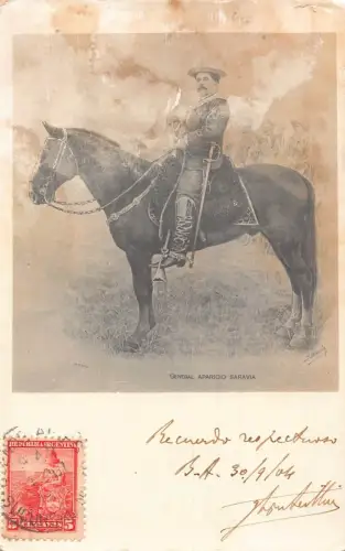 L354 Argentinien 1904 General Aparicio Saravia zu Pferd Vintage Postkarte