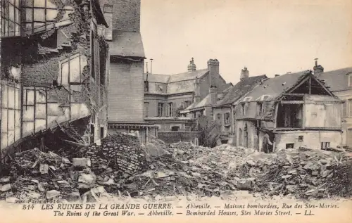 C051 Frankreich Abbeville bombardierte Häuser 1. Weltkrieg Vintage Postkarte
