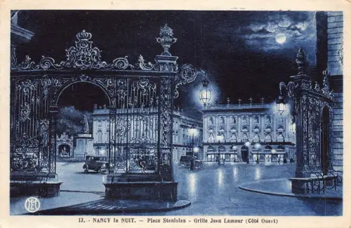 C059 Frankreich Nancy la Nuit Place Stanislas 1938 Vintage Postkarte