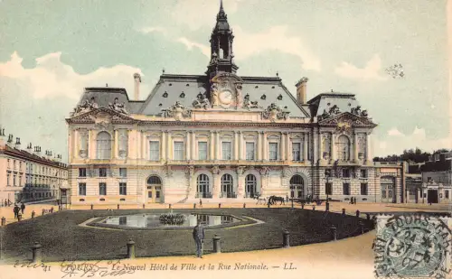 C072 France Tours Le Nouvel Hotel de Ville et la Rue Nationale 1907 Postkarte