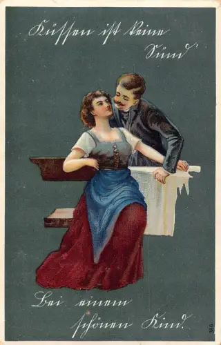 B087 Liebesroman Grüße Deutsches Paar Flirten Bank 1908 Postkarte