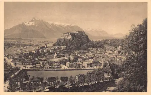 B091 Österreich Salzburg mit Schloss Hohensalzburg Vintage Postkarte