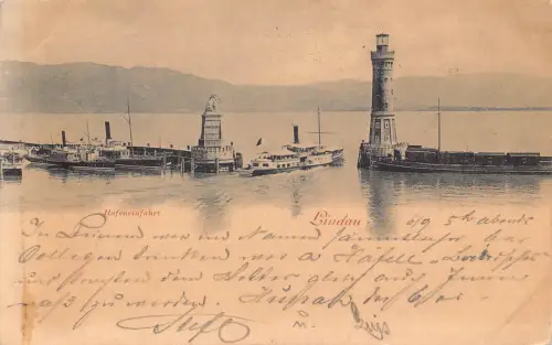 A200 Deutschland 1896 Lindauer Hafen Dampfschiff Leuchtturm Vintage Postkarte