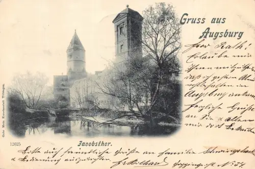 A201 Deutschland 1900 Gruss aus Augsburg Jacobsthor Tower Vintage Postkarte