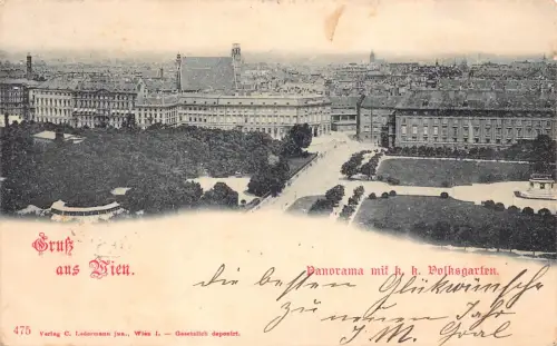 A201 Österreich 1899 Gruss aus Wien Panorama Volksgarten Garten Postkarte