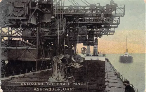A937 US Unloading Str Philip Minch Ashtabula Ohio Steamboat Vintage Postkarte