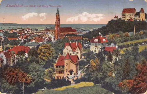 L155 Germany Landshut mit Blick auf Burg Trausnitz. alte Postkarte