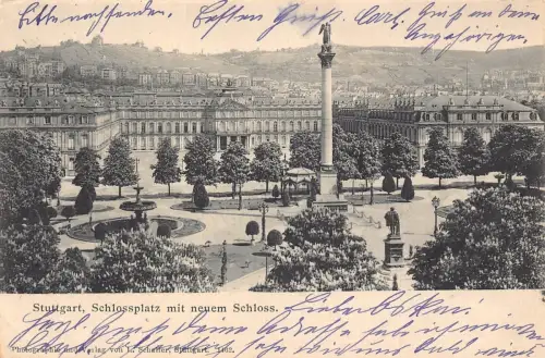 L155 Deutschland 1907 Stuttgart, Schlossplatz mit neuem Schloss Vintage Postkarte