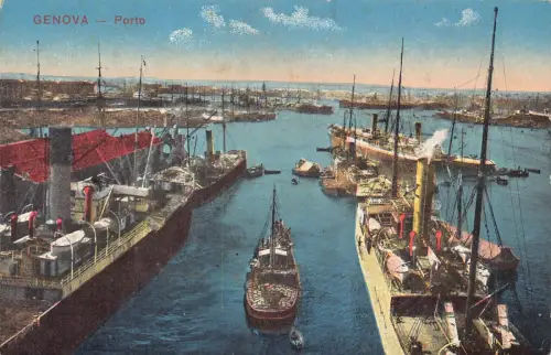 A957 Italien Genua Genua Porto Hafen Dampfschiffe Vintage Postkarte